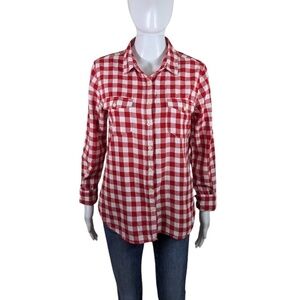 Per Se Red & White Check Button Down Soft Cotton Top Size M